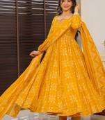 Yellow muslin silk blend digital printed kurti with palazzo set