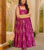 Rani pink muslin silk blend kurti pant with dupatta set