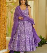 Purple heavy georgette silk blend kurti pant with dupatta set