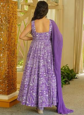 Purple heavy georgette silk blend kurti pant with dupatta set 2