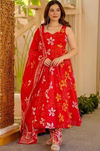 Oragne muslin silk blend kurti pant with dupatta set