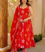 Oragne muslin silk blend kurti pant with dupatta set