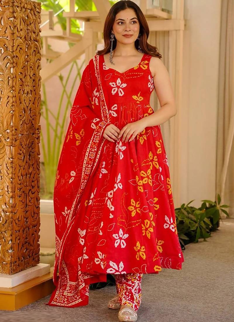 Oragne muslin silk blend kurti pant with dupatta set