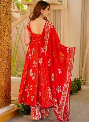 Oragne muslin silk blend kurti pant with dupatta set 2