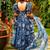 Blue tebby silk blend anarkali salwar suit with dupatta