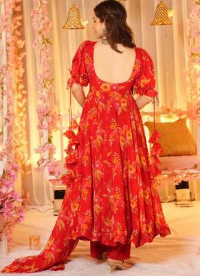 Orange tebby silk blend anarkali kurta pant dupatta set 2