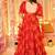 Orange tebby silk blend anarkali kurta pant dupatta set