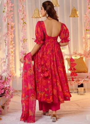 Pink tebby silk blend anarkali kurta pant dupatta set 2
