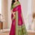 Mehendi Green Foil Print With Beautiful Mirror Crepe georgettete Saree