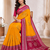 Mustard Yellow Color Foil Print With Beautiful Mirror Work Crepe Georgette Saree