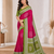 Rani Pink Color Foil Print With Beautiful Mirror Work Crepe Georgette Saree