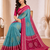 Sky Blue Color Foil Print With Beautiful Mirror Work Crepe Georgette Saree