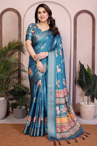 Premium cotton silk & soft flowing drape silk floral print sarees