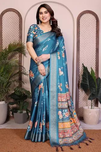 Premium cotton silk & soft flowing drape silk floral print sarees