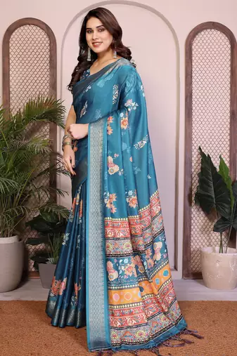 Premium cotton silk & soft flowing drape silk floral print sarees