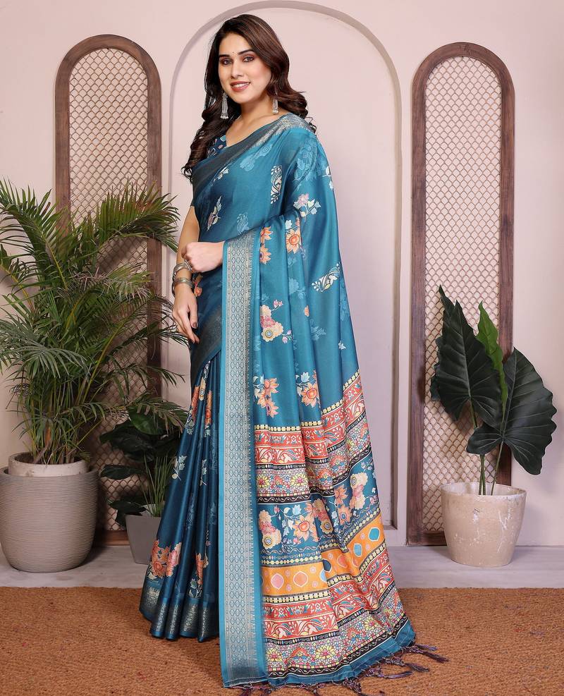 Premium cotton silk & soft flowing drape silk floral print sarees
