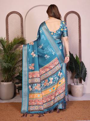 Premium cotton silk & soft flowing drape silk floral print sarees 3
