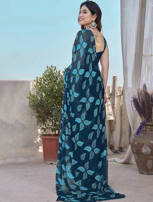 Rama heavy chiffon printed lace border saree with blouse 3