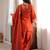 Rust orange embroidered glass roman silk kurta set with farshi salwar and designer dupatta