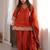Rust orange embroidered glass roman silk kurta set with farshi salwar and designer dupatta