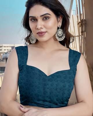 Rama heavy chiffon printed lace border saree with blouse 5