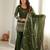 Elegant green crunchy silk embroidered kurta bell bottom palazzo dupatta festive set