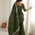 Elegant green crunchy silk embroidered kurta bell bottom palazzo dupatta festive set