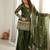 Elegant green crunchy silk embroidered kurta bell bottom palazzo dupatta festive set