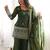 Elegant green crunchy silk embroidered kurta bell bottom palazzo dupatta festive set