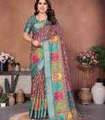 Heavy rich cotton silk digital print & jequared fancy tassel blouse