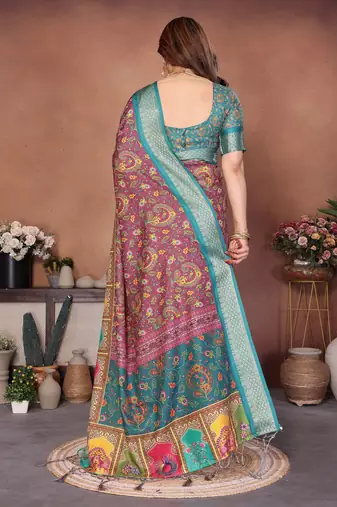 Heavy rich cotton silk digital print & jequared fancy tassel blouse
