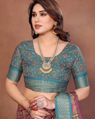 Heavy rich cotton silk digital print & jequared fancy tassel blouse 4