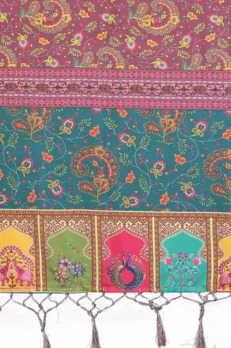 Heavy rich cotton silk digital print & jequared fancy tassel blouse