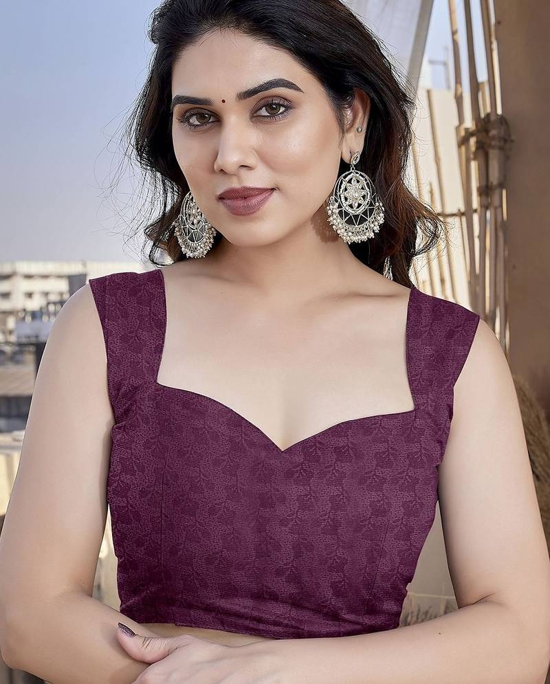 Purple heavy chiffon printed lace border saree with blouse