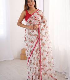 Pink heavy chiffon printed lace border saree with blouse