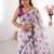 Purple heavy chiffon printed lace border saree with blouse