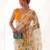 Yellow heavy chiffon printed lace border saree with blouse