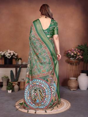 Heavy rich cotton silk digitalprint & jequared rich heavy border with fancy tassel with jacqurd blouse 2