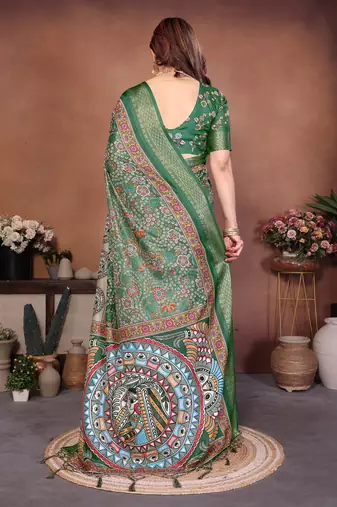 Heavy rich cotton silk digitalprint & jequared rich heavy border with fancy tassel with jacqurd blouse