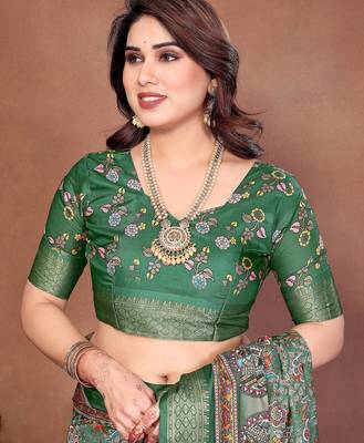 Heavy rich cotton silk digitalprint & jequared rich heavy border with fancy tassel with jacqurd blouse 4