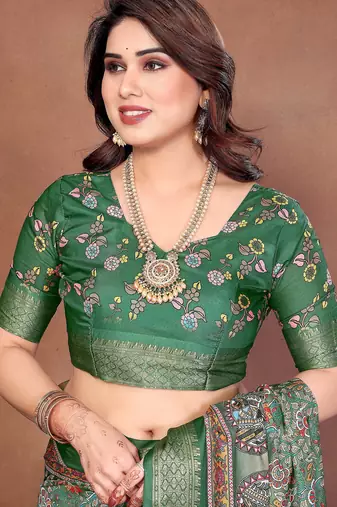 Heavy rich cotton silk digitalprint & jequared rich heavy border with fancy tassel with jacqurd blouse