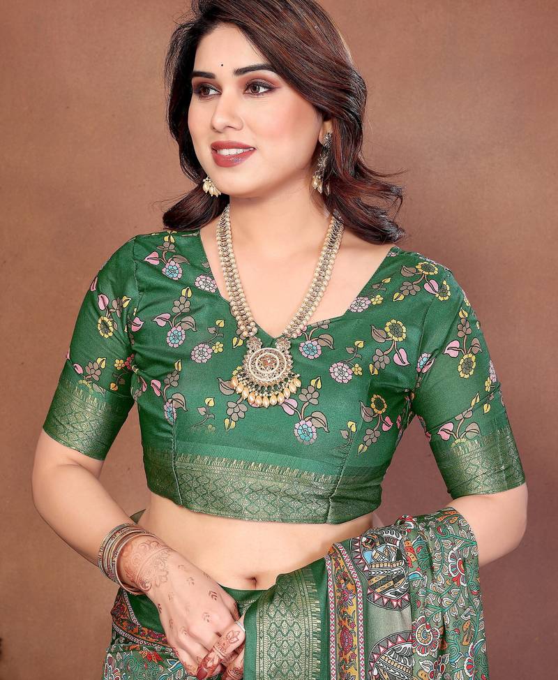 Heavy rich cotton silk digitalprint & jequared rich heavy border with fancy tassel with jacqurd blouse