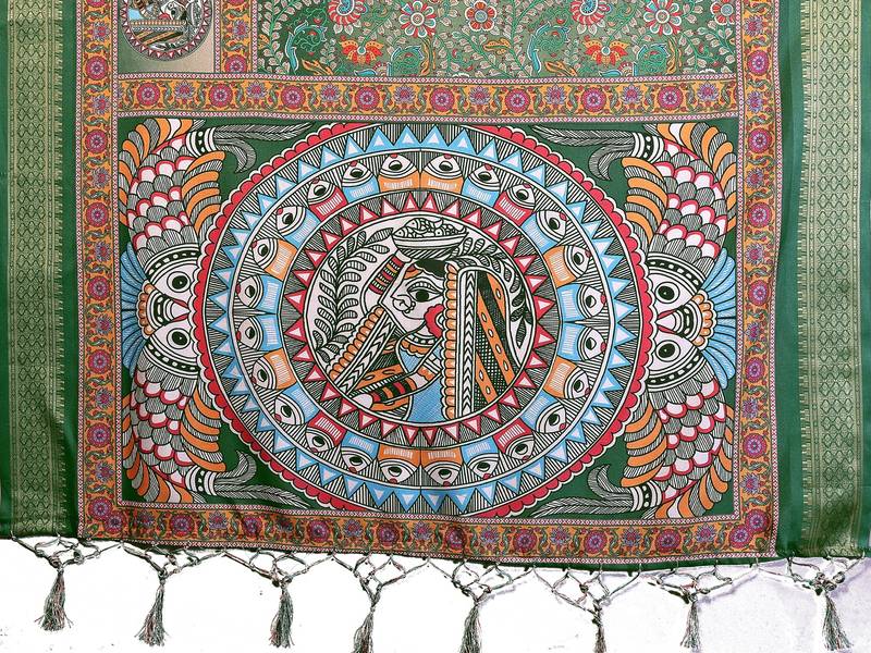 Heavy rich cotton silk digitalprint & jequared rich heavy border with fancy tassel with jacqurd blouse