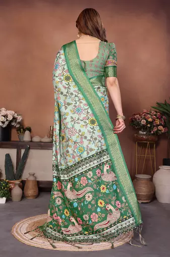 Heavy rich cotton silk digitalprint & jequared rich heavy border with fancy tassel with jacqurd blouse