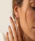 Elegant Freshwater Pearl Drop Hoop Earrings     Gold Bridal Jewelry