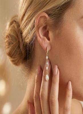 Elegant Freshwater Pearl Drop Hoop Earrings     Gold Bridal Jewelry 3