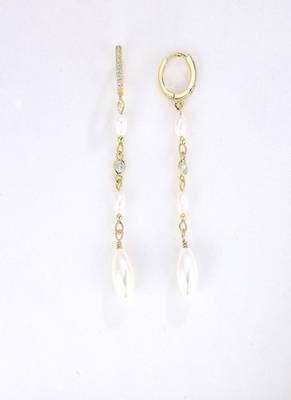 Elegant Freshwater Pearl Drop Hoop Earrings     Gold Bridal Jewelry 4