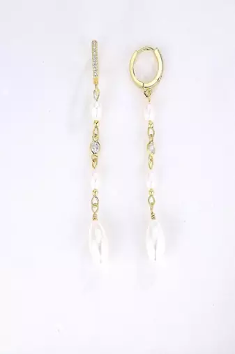 Elegant Freshwater Pearl Drop Hoop Earrings     Gold Bridal Jewelry