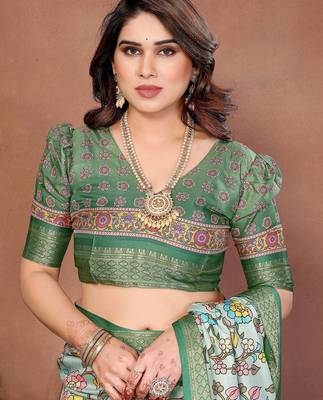 Heavy rich cotton silk digitalprint & jequared rich heavy border with fancy tassel with jacqurd blouse 4