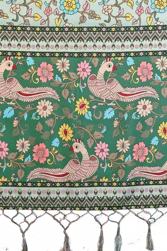 Heavy rich cotton silk digitalprint & jequared rich heavy border with fancy tassel with jacqurd blouse